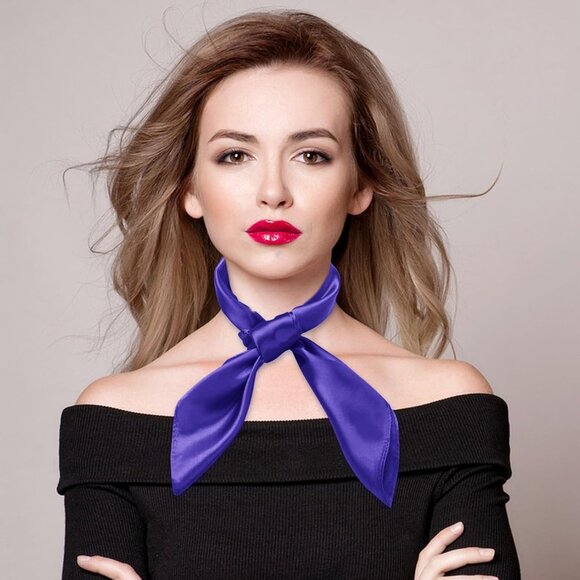 Women's Purple Silk Feeling Scarf 23.6'' Square Satin Scarf Neck Head Bandana - Picture 2 of 7